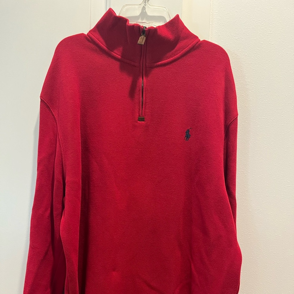 Men’s Large Red Ralph Lauren Polo 1/4 zip sweater with side slits